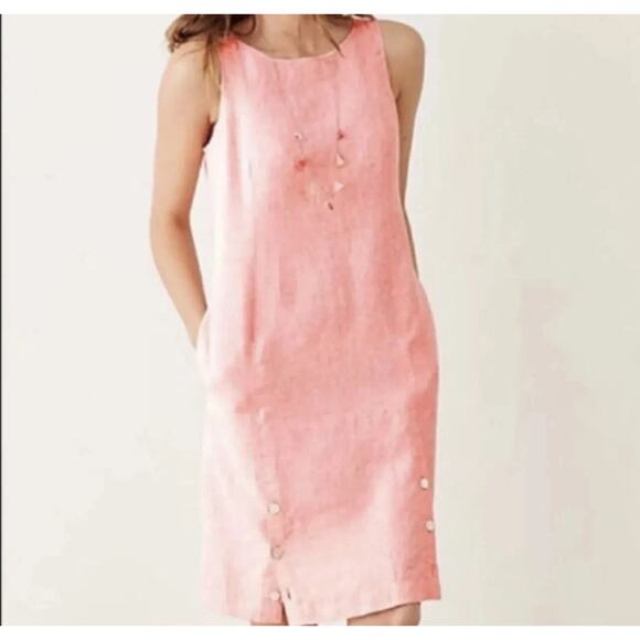 J. Jill Love Linen Dress Sleeveless Pockets Button Detail Aqua Medium Coastal - Picture 3 of 12